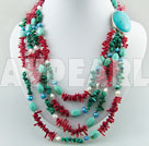 multi strand coral and pearl and turquoise necklace
