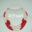 7-8mm pearl and coral beaded necklace Under $ 40