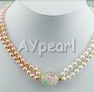 5-6mm 2-strand pearl and colored glaze necklace