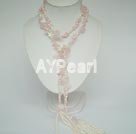 fashion pearl and rose quartz necklace Under $ 30