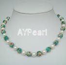pearl and cloisonne beaded necklace