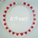 pearl and coral beaded necklace