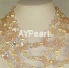 multi strand pearl and rose quartz necklace