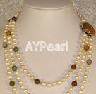 7-8mm pearl and seven colored jade necklace