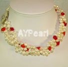6-7mm pearl and coral necklace
