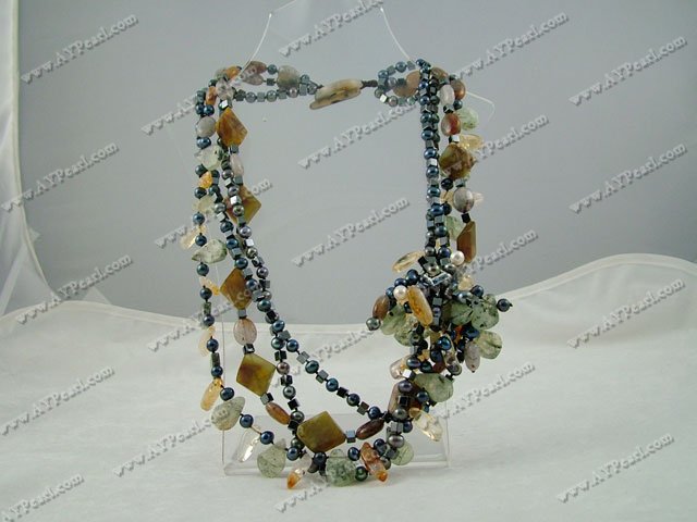 pearl and green rutilated quartz and old jade necklace