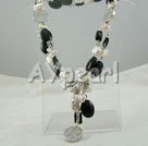 biwa pearl and black agate charm necklace