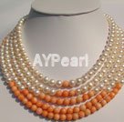 7-8mm pearl and coral beaded necklace