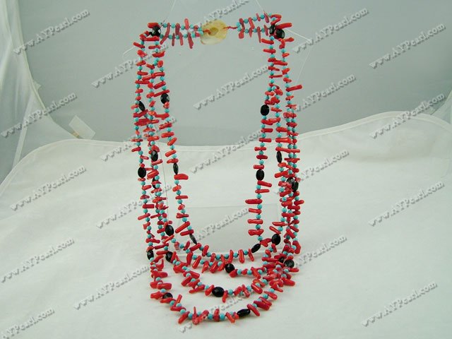 coral and turquoise multi strand necklace