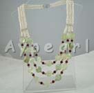 Discount pearl and garnet and green rutilated quartz necklace