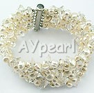 7.1 inches natural fresh water pearl crystal stretch strand bracelet