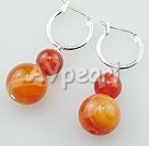 short style red carnelian ball earrings