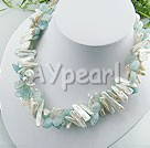 biwa pearl and aquamarine chips necklace