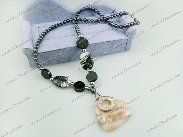 black agate and rainbow jasper necklace