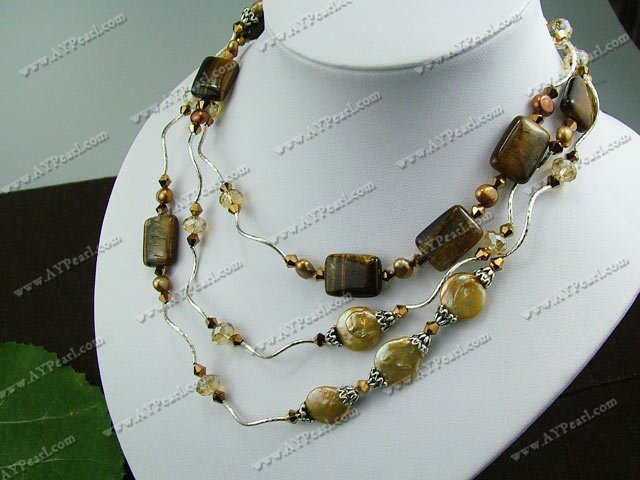 pearl crystal and tiger's eye necklace