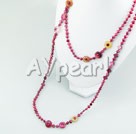 pearl shell and three colored jade necklace