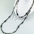 faceted black agate and pearl shell and crystal necklace