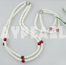 6-7mm pearl blood stone beaded necklace