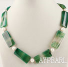 Discount pearl green agate stone necklace