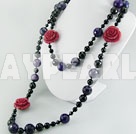 faceted agate and coral flower necklace