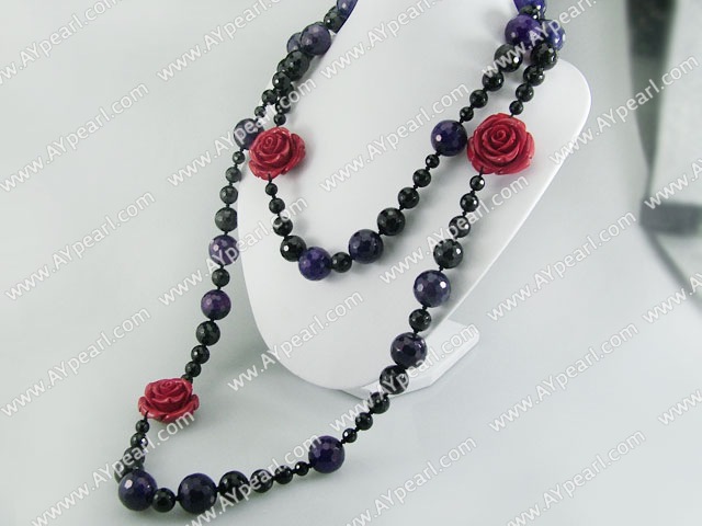  faceted agate and coral flower necklace