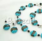 black crystal and colored glaze necklace bracelet earring set