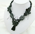 Discount black agate flower necklace