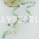 pearl crystal and aventurine Y necklace