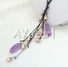 17.5 inches pink pearl and amethyst necklace under $ 8