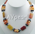 Discount pearl and agate and three colored jade necklace