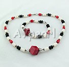 trendy red coral and shell and black agate sets