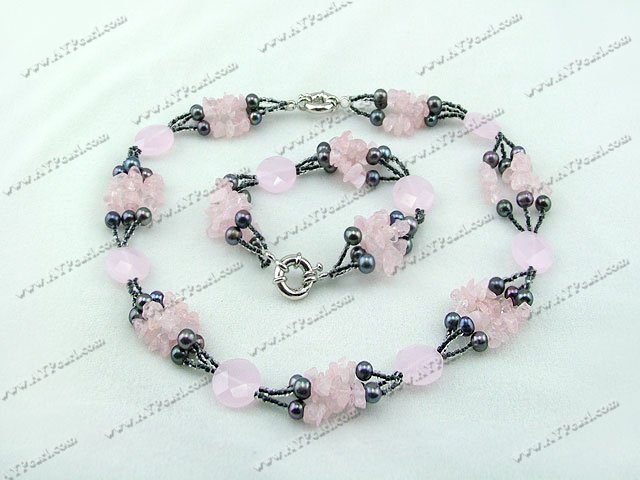 black pearl and rose quartz sets