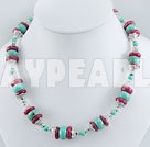 17.5 inches coral turquoise and tibet silver necklace with toggle clasp under $ 8