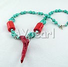 18 inches red coral and turquoise necklace with branch pendant under $ 10