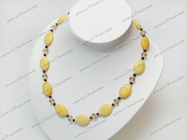 garnet and crystal and yellow jade necklace