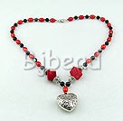 coral and black agate necklace with tibet silver heart shape pendant under $ 8