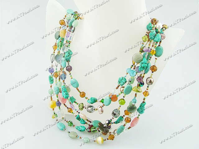 turquoise and multi stone and crystal necklace