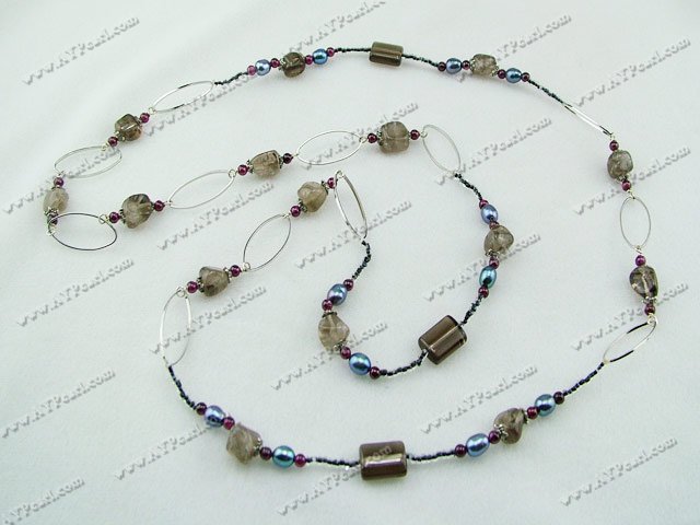 pearl and garnet and smoky quartz necklace