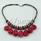 charm ing Huge coral and black stone necklace under $ 10