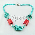 17.5 inches turquoise and coral necklace with moonlight clasp