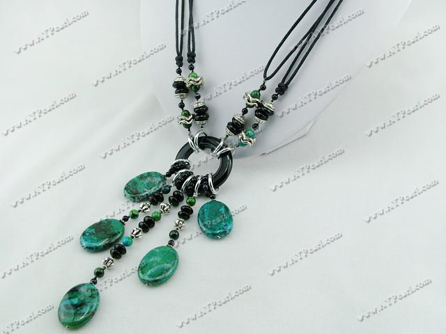 Long style charm ing black agate and phoenix stone knotted necklace