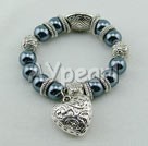 acrylic pearl tibet silver elastic bracelet with heart charm 