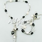 sellable biwa pearl and white crystal and black agate sets