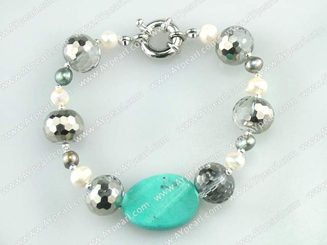 pearl and crystal and turquoise bracelet