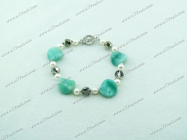pearl crystal and amazon stone bracelet