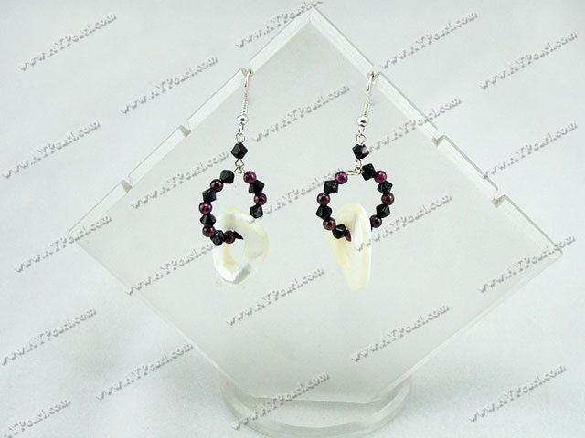 garnet and white lip shell earrings