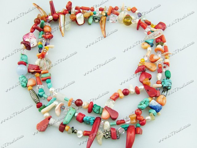 coral and turquoise and shell necklace