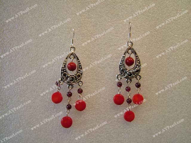 Handmade garnet coral earring