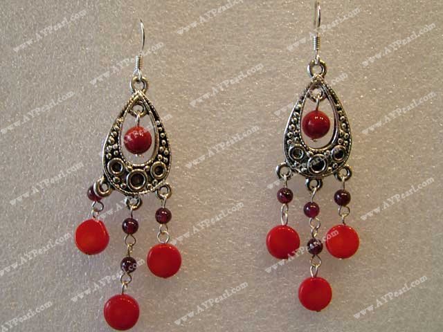 Handmade garnet coral earring