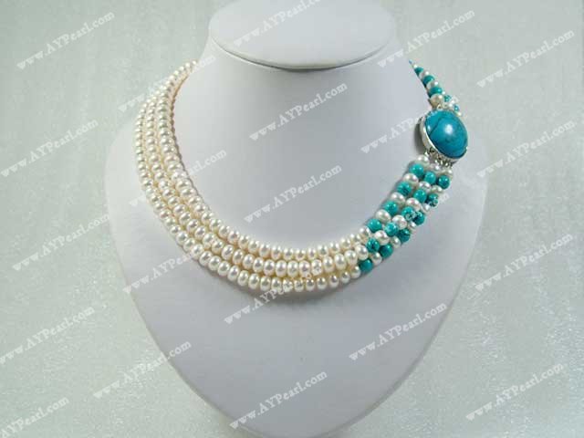 7-8mm pearl and turquoise necklace